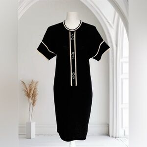 Antonella Preve Black/Cream Trim Knit Stretch Dress Size Small